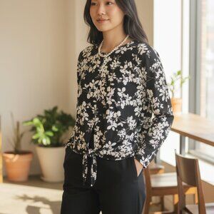 Creation Black and White Floral Blouse